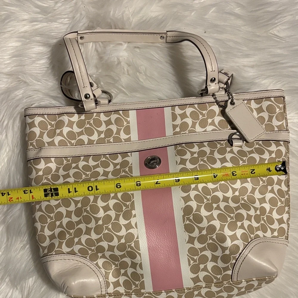 Coach Tan and Pink Heritage Stripe Signature Tote - Picture 6 of 10